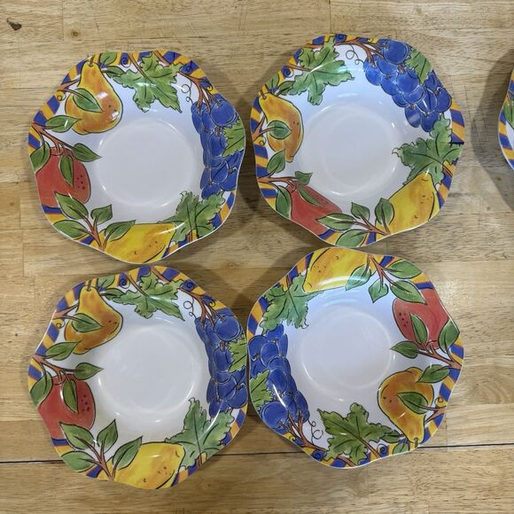 8 Trudeau Melamine Bowls & Plates With Fruit Dee Perry Design Scallop Rimmed EUC - Picture 5 of 12
